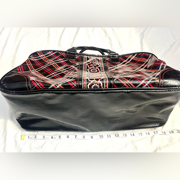 Vera Bradley Stylish Black & Red Plaid Travel Duffel Carry-On Frill Bag - Picture 8 of 15